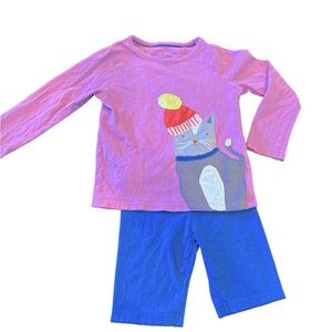 Mini Boden Girl’s Long Sleeve Tee Cat theme 3-4y And Gap Shorts 5T